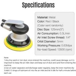 HAPPYSHOPPING 5'' Pneumatischer Schleifer Pneumatischer Polierer Air Sander Air Palm Schwingschleifer Grinder Palm Sander Schleifmaschine Werkzeug,5 Zoll - 5 Zoll -Winkelschleifer Verkaufe 37409264 3