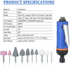 HAPPYSHOPPING 1/4 Zoll High Speed ​​Air Grinder 20000RPM Mini Air Die Grinder Kit Pneumatische Werkzeuge Set Polierschleifer Poliermaschine Graviermühle Luftmühle,20000rpm - EU, Blau -Winkelschleifer Verkaufe 37411298 4
