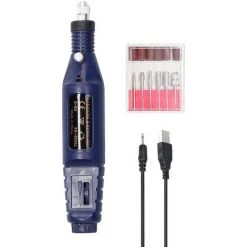 HAPPYSHOPPING USB-Netzteile Hand-Mini-Elektroschleifer Nagelgelatum-Entfernungswerkzeug Maniküre-Maschinengeschwindigkeit Einstellbares Schleif-Rotationswerkzeug-Kit Mit 6 Schleifköpfen,Navy Blau - Navy Blau