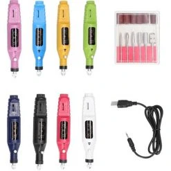 HAPPYSHOPPING USB-Netzteile Hand-Mini-Elektroschleifer Nagelgelatum-Entfernungswerkzeug Maniküre-Maschinengeschwindigkeit Einstellbares Schleif-Rotationswerkzeug-Kit Mit 6 Schleifköpfen,Navy Blau - Navy Blau -Winkelschleifer Verkaufe 52165038 5