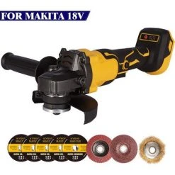 Winkelschleifer 125 Mm 1280W - Bürstenloser Akku-Winkelschleifer - Für Makita 18V - Gelb Mit 8 Zubehörteilen - ONEVAN
