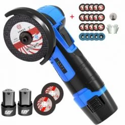 Mini Elektro-Winkelschleifer 500W 12V Akku Mini Winkelschleifer 19500RPM - Blau Mit 2*Batterien Und 2+15 Scheiben 5*Lamellen - ONEVAN