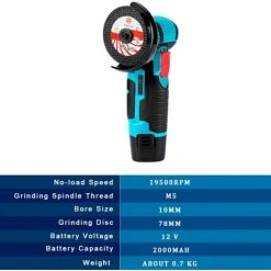 Akku-Winkelschleifer 500W 12V, 78mm Schleifscheibe, ONEVAN 19500 U/min Schleifen Metallschneiden Holz Ohne Bürste Ohne Kabel Mit 2*Akku, 2*Handschuhe -Winkelschleifer Verkaufe 54155327 3