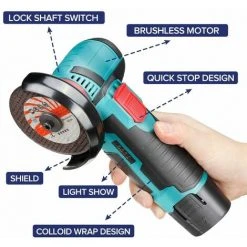 Akku-Winkelschleifer 500W 12V, 78mm Schleifscheibe, ONEVAN 19500 U/min Schleifen Metallschneiden Holz Ohne Bürste Ohne Kabel Mit 2*Akku, 2*Handschuhe -Winkelschleifer Verkaufe 54155327 5