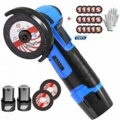 Mini Elektro-Winkelschleifer Akku Mini Winkelschleifer 500W 12V 19500RPM ONEVAN - Blau Mit 2*Batterien Und 2+15 Scheiben