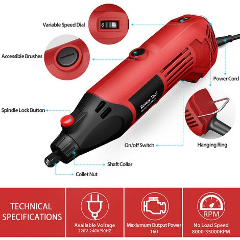 LIFCAUSAL AC Rotary Tool Kit Elektroschleifer 6 Variable Geschwindigkeiten 8000–35000 U / Min 170 W Zum Polieren, Schnitzen Und Formen Mit Tragetasche 4 LIFCAUSAL AC Rotary Tool Kit Elektroschleifer 6 Variable Geschwindigkeiten 8000–35000 U / Min 170 W Zum Polieren, Schnitzen Und Formen Mit Tragetasche – Bild 4