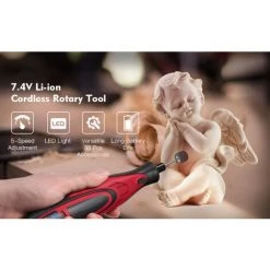 LIFCAUSAL Wiederaufladbares Kabelloses Rotationswerkzeug 7,4 V Mini-DIY-Rotationswerkzeug-Kit Multi-Tool-Kit Mit 5 Verschiedenen Geschwindigkeiten 5000–25000 U / Min, 4 LED-Leuchten Und 38-teiligem Zubehör Zum Schnitzen, Gravieren, Schleifen, Polieren Und Schneiden -Winkelschleifer Verkaufe 58377340 4