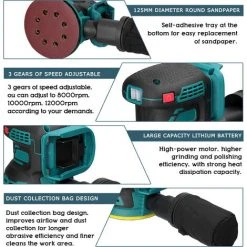 ASUPERMALL Akku-Elektroschleifer 8000/10000/12000 U / Min 3-Gang-Getriebe Einstellbarer Holzschleifer Polierer Multifunktionale Polierschleifmaschine Kompatibel Mit Makita-Akku -Winkelschleifer Verkaufe 60284946 3
