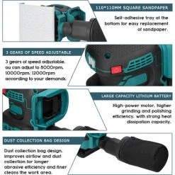 ASUPERMALL Akku-Elektroschleifer 8000/10000/12000 U / Min 3-Gang-Getriebe Einstellbarer Holzschleifer Polierer Multifunktionale Polierschleifmaschine Kompatibel Mit Makita-Akku -Winkelschleifer Verkaufe 60285351 3