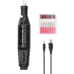 ASUPERMALL USB-Netzteile Hand-Mini-Elektroschleifer Nagelgelatum-Entfernungswerkzeug Maniküre-Maschinengeschwindigkeit Einstellbares Schleif-Rotationswerkzeug-Kit Mit 6 Schleifköpfen - Modell:Schwarz