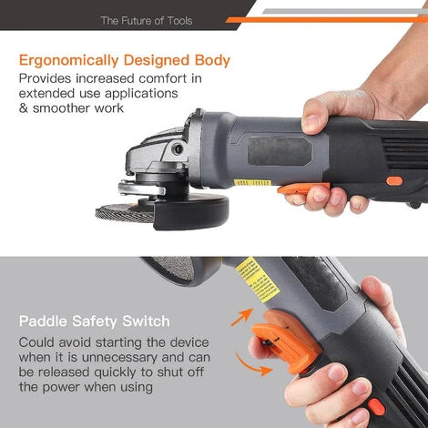 TACKLIFE P3AG125 Winkelschleifer 1300 W, 125 Mm Und 12000 U/min Werkzeug Mit Kugelschalter, 3 Schleif-/Polier-/Trennscheiben, 2 Radschutzabdeckungen, 1 Tragbare Tasche 4 TACKLIFE P3AG125 Winkelschleifer 1300 W, 125 Mm Und 12000 U/min Werkzeug Mit Kugelschalter, 3 Schleif-/Polier-/Trennscheiben, 2 Radschutzabdeckungen, 1 Tragbare Tasche – Bild 4