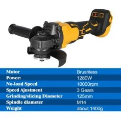 ONEVAN Winkelschleifer 125 Mm 1280W - Bürstenloser Winkelschleifer | Geeignet Für Makita 18V - Gelb - Mit 2*Batterien 1*Aufbewahrungstasche Und 10*Scheiben -Winkelschleifer Verkaufe 61310389 3