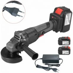 LIFCAUSAL 21 V Bürstenloses Winkelschleifer-Werkzeug 100 Mm Variable Geschwindigkeit 4,0 Ah Lithium-Ionen-Elektro-Akku-Schleifmaschine Metallschneider Mit Seitlichem Griff Zwei Batterien EU-Stecker (Schwarz)