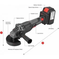 LIFCAUSAL 21 V Bürstenloses Winkelschleifer-Werkzeug 100 Mm Variable Geschwindigkeit 4,0 Ah Lithium-Ionen-Elektro-Akku-Schleifmaschine Metallschneider Mit Seitlichem Griff Zwei Batterien EU-Stecker (Schwarz) -Winkelschleifer Verkaufe 67021642 5