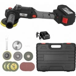 LIFCAUSAL 21 V Bürstenloser Winkelschleifer Werkzeugkopfwinkel 180-Grad-Drehung Akku-Power-Grinder 100 Mm Variable Geschwindigkeit 6,0 Ah Lithium-Ionen-Elektro-Akku-Schleif-Schneide-Poliermaschine Metallschneider Mit -EU-Stecker 528TV (6,0 Ah) Akku 1St