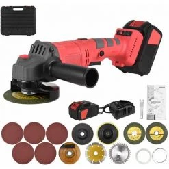 LIFCAUSAL Akkubetriebener Elektro-Winkelschleifer-Werkzeugsatz, Tragbare Lithiumbatterie, Bürstenlose Schleifmaschine, Wiederaufladbares 21-V-Akku-Lithium-Handschleifer-Werkzeug, 9000 U/min, 3-Gang-Einstellung Mit Scheiben (EU-Stecker, 1 Batteriepack)