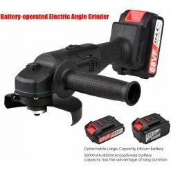 LIFCAUSAL Lithium-Batterie-Winkelschleifer, Tragbare Batteriebetriebene Elektrische Schleifmaschine Mit Li-Ion-Akku Und Ladegerät, 2-Positionen-Griff, Metall, Holz, Schneiden, Schleifen, Polieren (EU & 2 Stück 2000-mAh-Akku)