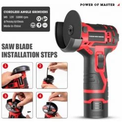 LIFCAUSAL Schleifmaschine 12 V / 3-Zoll-Lithium-Winkel-Mini-Haushalts-Handschneide-Poliermaschine Zum Schneiden Von Metallrohren, Holz Und Rost / Farbstoffschleifen (Schwarz & Rot-EU-Stecker) -Winkelschleifer Verkaufe 67021719 4