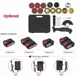 LIFCAUSAL Akkubetriebener Elektrischer Winkelschleifer Tragbare Lithium-Akku-Schleifmaschine Hand-Akku-Schleifwerkzeug Mit Li-Ion-Akku Und Ladegerät 2-Positionen-Griff Mit Disc-Ladegerät Und Tragekoffer-Kit (EU Und 2 Stück 4000-mAh-Akku) -Winkelschleifer Verkaufe 67021747 5