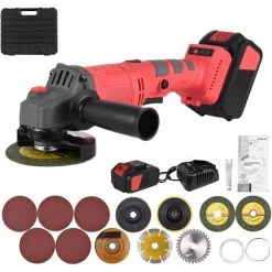 LIFCAUSAL Akku Elektrischer Winkelschleifer Werkzeug Tragbarer Schleifer Wiederaufladbarer 21 V Akku-Handheld 9000 U / Min 3-Gang-Einstellung Lithium-Ionen-Akku 1 Akku 1 Ladung 3Z11 + 4G21 + 4E51 + 4A31