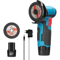 LIFCAUSAL 12 V Winkelschleifer Tragbare Elektrische Schleifmaschine Keramikfliesen Holz Multifunktions Polieren Schleifen Schneidemaschine Heimwerkerarbeiten Heimwerker Wiederaufladbarer Winkelschleifer Mit 2 Trennscheiben Zwei Batterien Und Eine Ladung